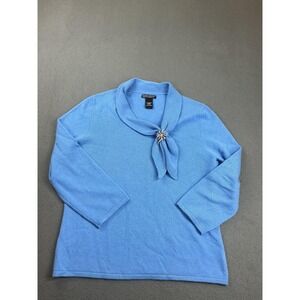 Daniel Bishop Sweater Womens Large‎ Blue Cashmere Collar Brooch Pullover Knit